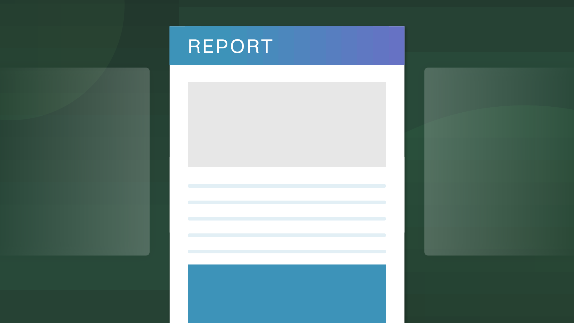 Illustration of a report atop a multi gradient green background